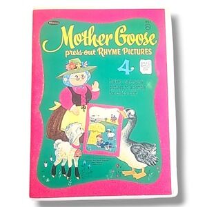 Mother Goose Press-Out Rhyme Pictures Whitman 1968‎ Flocked 3D Uncut Book